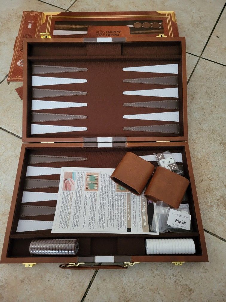 Backgammon Board Game, Deluxe Leather Like Case, Felt Interior, Brown, Classic Backgammon Game, Popular Board Game, Board Games