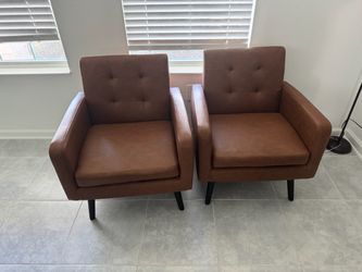 Pair of Brown Faux Leather Accent Chairs