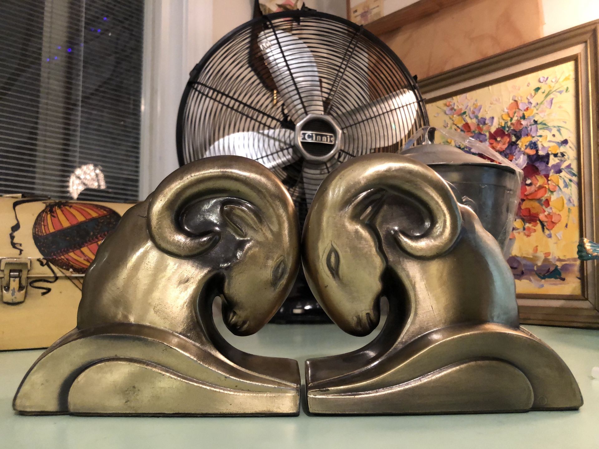 LA RAM FANS Rare Antique Ram Bronze Coated Art Deco Book Ends