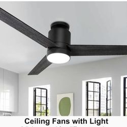  52 Inch Modern Black Ceiling Fan with Light andRemote Control - 3 Wood Blades LED Low Profile Ceiling Fan Light, 6 Speeds, Noiseless and Timing