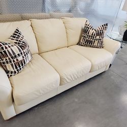 Beautiful Luxury Cream Italian Leather Upscale Sofa With Full Size Pillow Top Sofa Bed