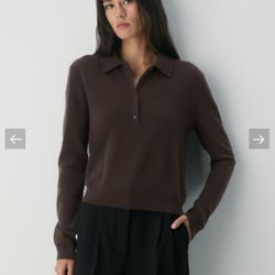 Aritzia Bare Cashmere Polo Long Sleeve Sweater Rich Mocha Brown