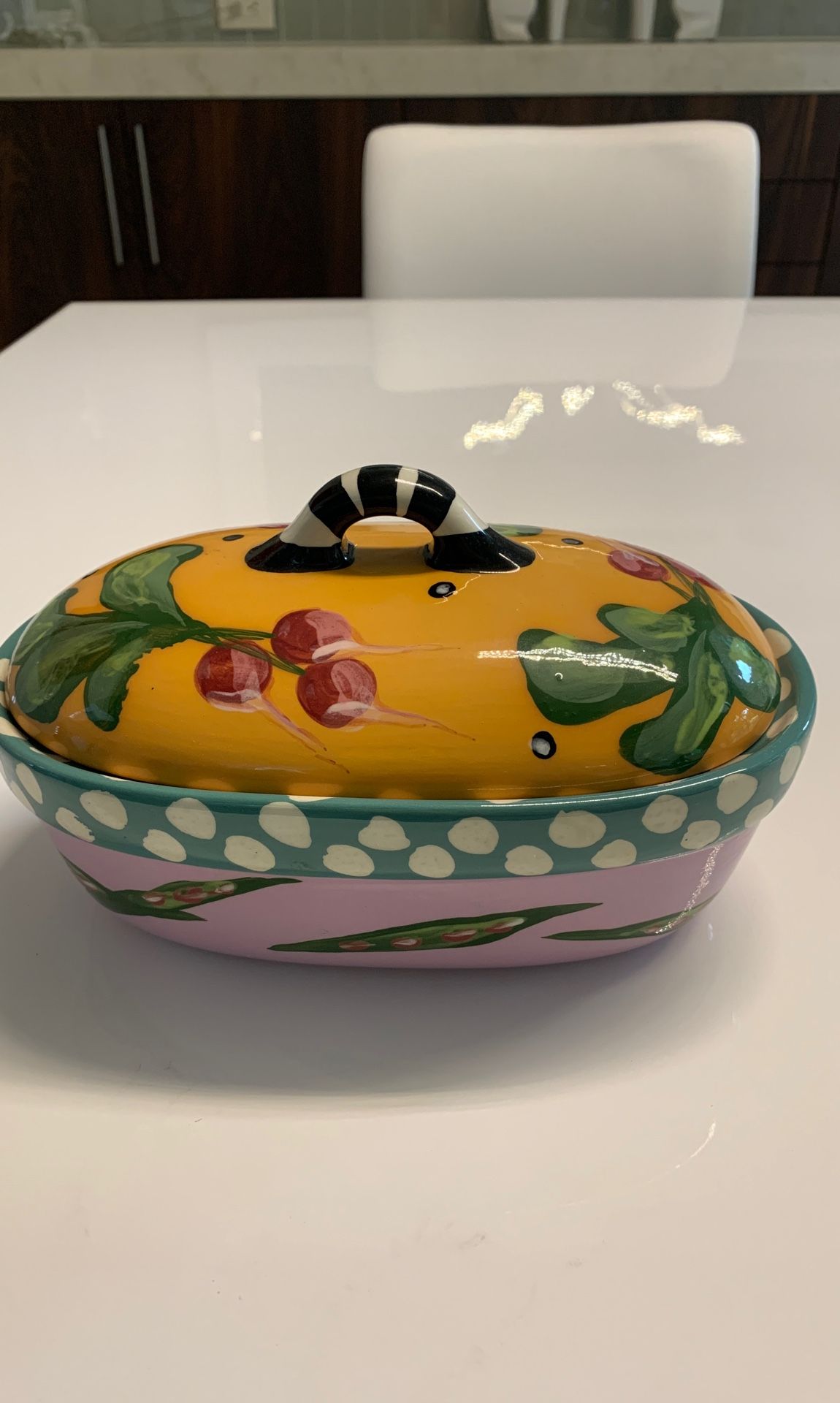 Droll Designs Hand painted dish with lid