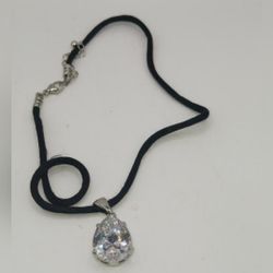 Sterling Silver CZ Pendant on Black String Necklace
