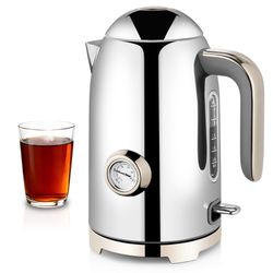 SUSTEAS Electric Kettle With Thermometer - Glossy Silver, 1.8 Quarts