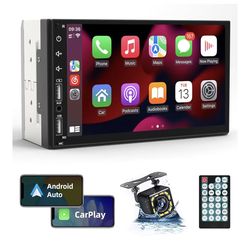 Radio estéreo de coche doble DIN compatible con Apple Carplay y Android Auto, pantalla táctil HD de 7 pulgadas, radio DIN doble con Bluetooth, recepto