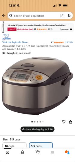 Zojirushi NS-TSC10 5-1/2-Cup (Uncooked) Micom Rice Cooker and Warmer, 1.0-Liter