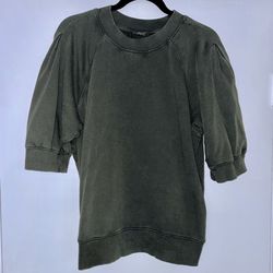 a.n.a.  Raglan Puff Sleeve Sweatshirt Blouse - Green Size XL