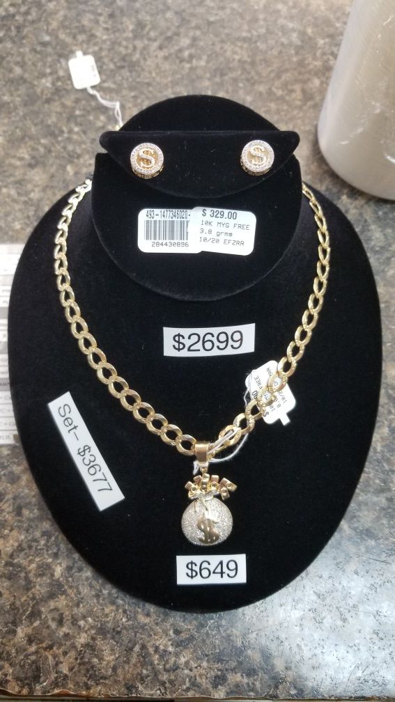 Chain, pendent and earring set (sold separately)