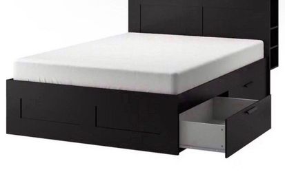 BRIMNES BED FRAME WITH STORAGE & HEADBOARD BLACK FULL WITH BASE