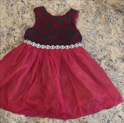 Little girls 2T Red Black Velvet Dress Sparkly Waist