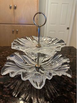 Decorative two - tier glass serving tray