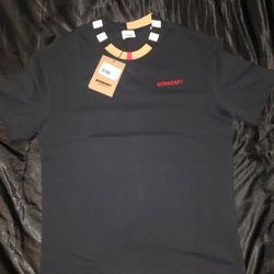Burberry Icon Stripe Trim Cotton T-Shirt, Black, Sizes S, M, L, & XL