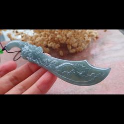 Jadeite Jade Big Dragon Sword Pendant Certificate 
