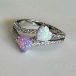 Pink & blue lab Opal 925 Sterling Silver Ring 💍 Size 6 3/4