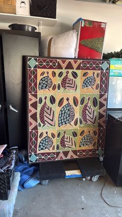 Vintage hand-painted/batik-style peacock