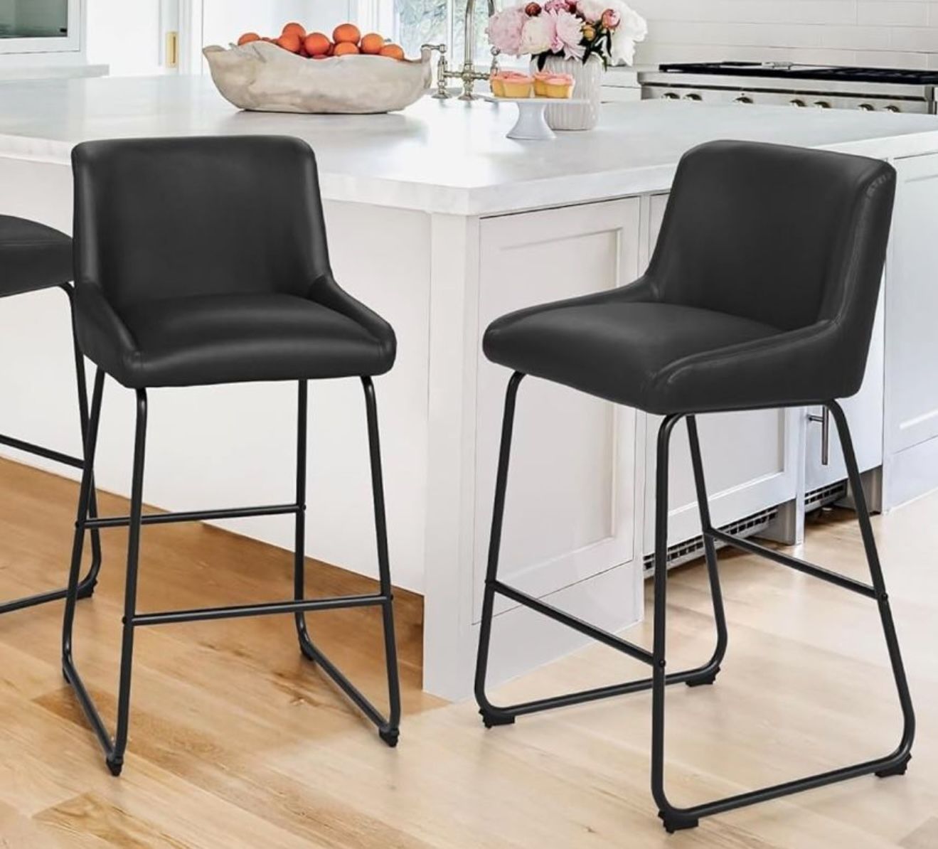 Black Counter Height Bar Stools with Back, Comfortable Bar Chairs