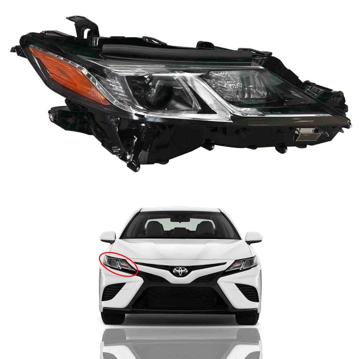 2018-2020 Toyota Camry L LE SE Headlight Assembly Halogen with LED Projector Passenger Side