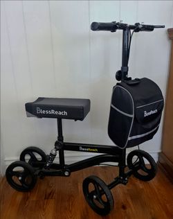 BLESSREACH KNEE SCOOTER.  https://offerup.co/faYXKzQFnY?$deeplink_path=/redirect/. DUAL BRAKES. STORAGE BAG. EXCELLENT CONDITION!