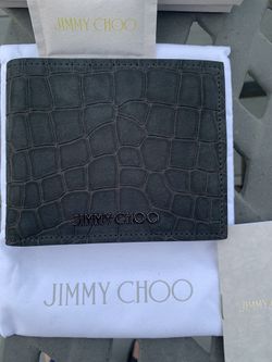 JImmy Choo: Crocodile Printed Nubuck Wallet - BLK Bi Fold