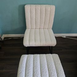 Off White Cashmere Modern Lazy Lounge Chair, Contemporary Single Leisure Upholstered Sofa Chair Set