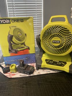 Ryobi One+18 V Cordless 7-1/2” Bucket Top Misting Fan Kit With  Battery & Charger