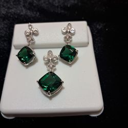Silver  925 Esmeraldas Set Pendiente Y Aretes 