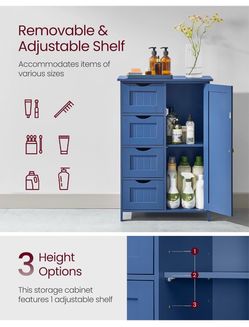 Floor Storage Cabinet, Farmhouse, 4 Drawers and 1 Door,32.3" H Freestanding Organizer Unit, Kitchen, Bathroom, Living Room, Bijou Blue, SOFIE Collecti