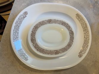Title: Vintage Brown Floral Serving Platter & Dish – 2 Piece Set