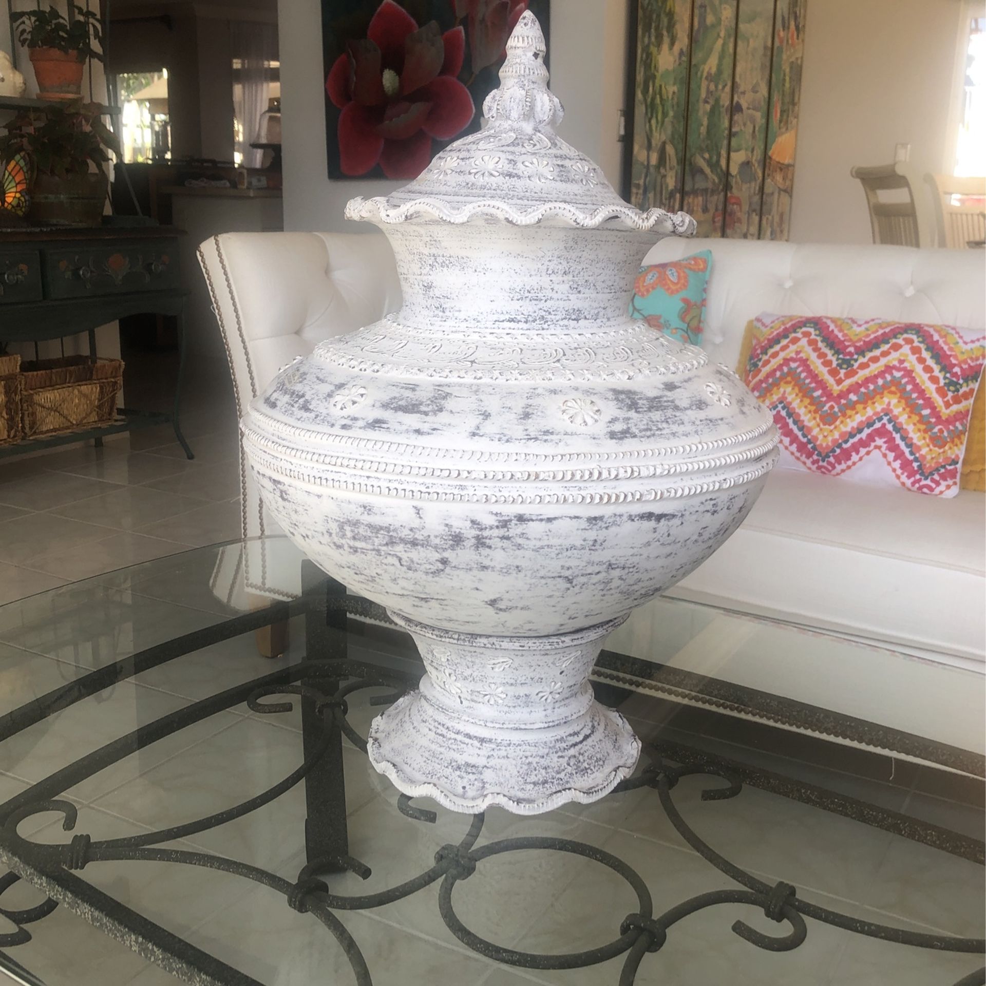 3 Piece Pottery Set Urn Vase Sculpture Gorgeous Made In Thailand 