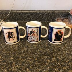 Set Of 3 New Saturday Evening Post Norman Rockwell Coffee Cups