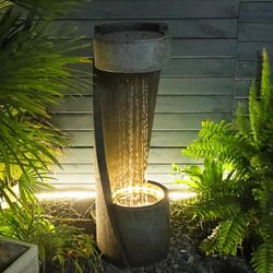SERBILHOME Garden Water Fountain Outdoor Waterfall - Indoor Floor Standing Outdoor Fountain with Lights 35 inch Rainfall Modern Outdoor Water Fountain