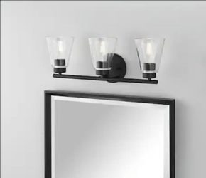 3-Light Vanity Light~Matte Black w Clear Glass Shades~22" Eastburn ~Hampton Bay