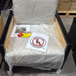 New In Box Spring wood Caning Accent Chair, Charcoal Finish