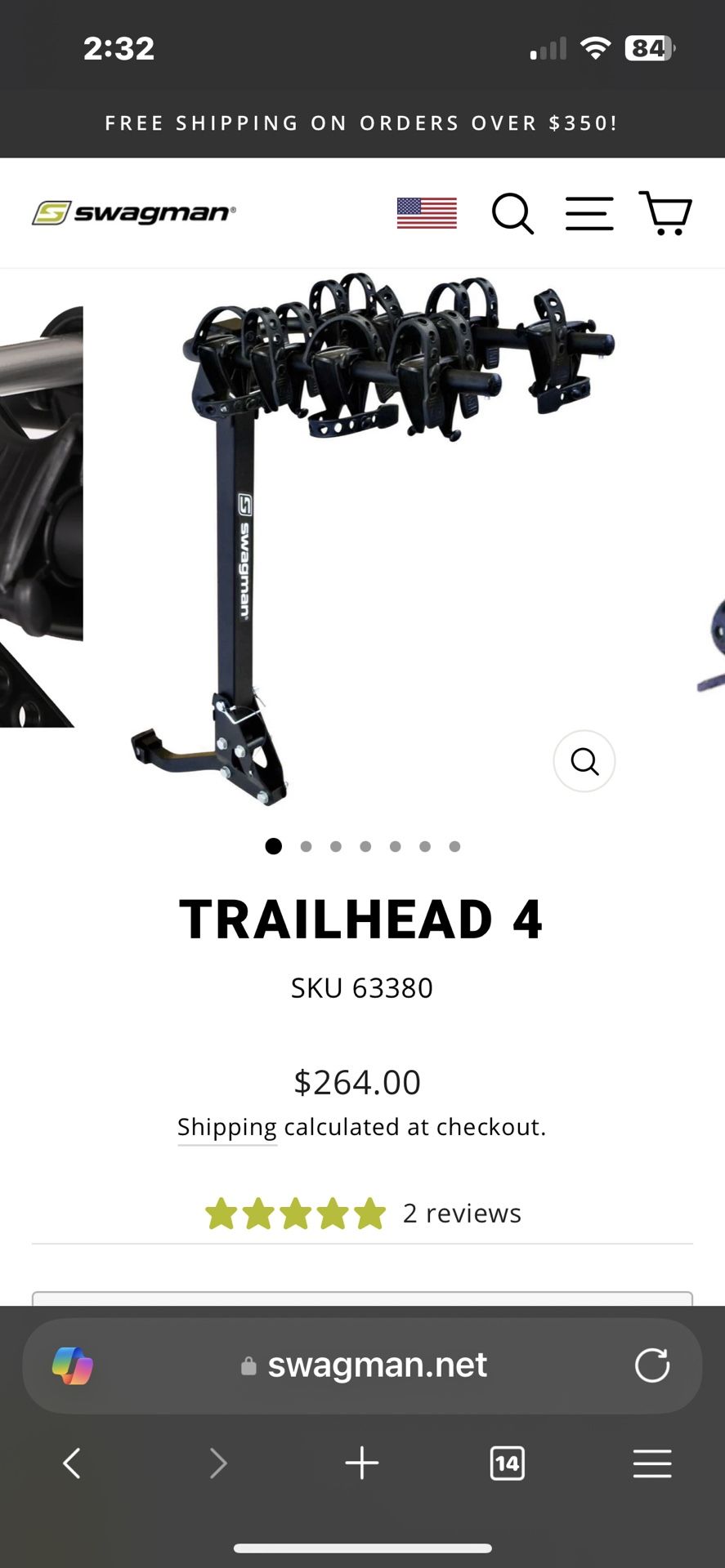 Swagman Trailhead 4 MSRP 264$