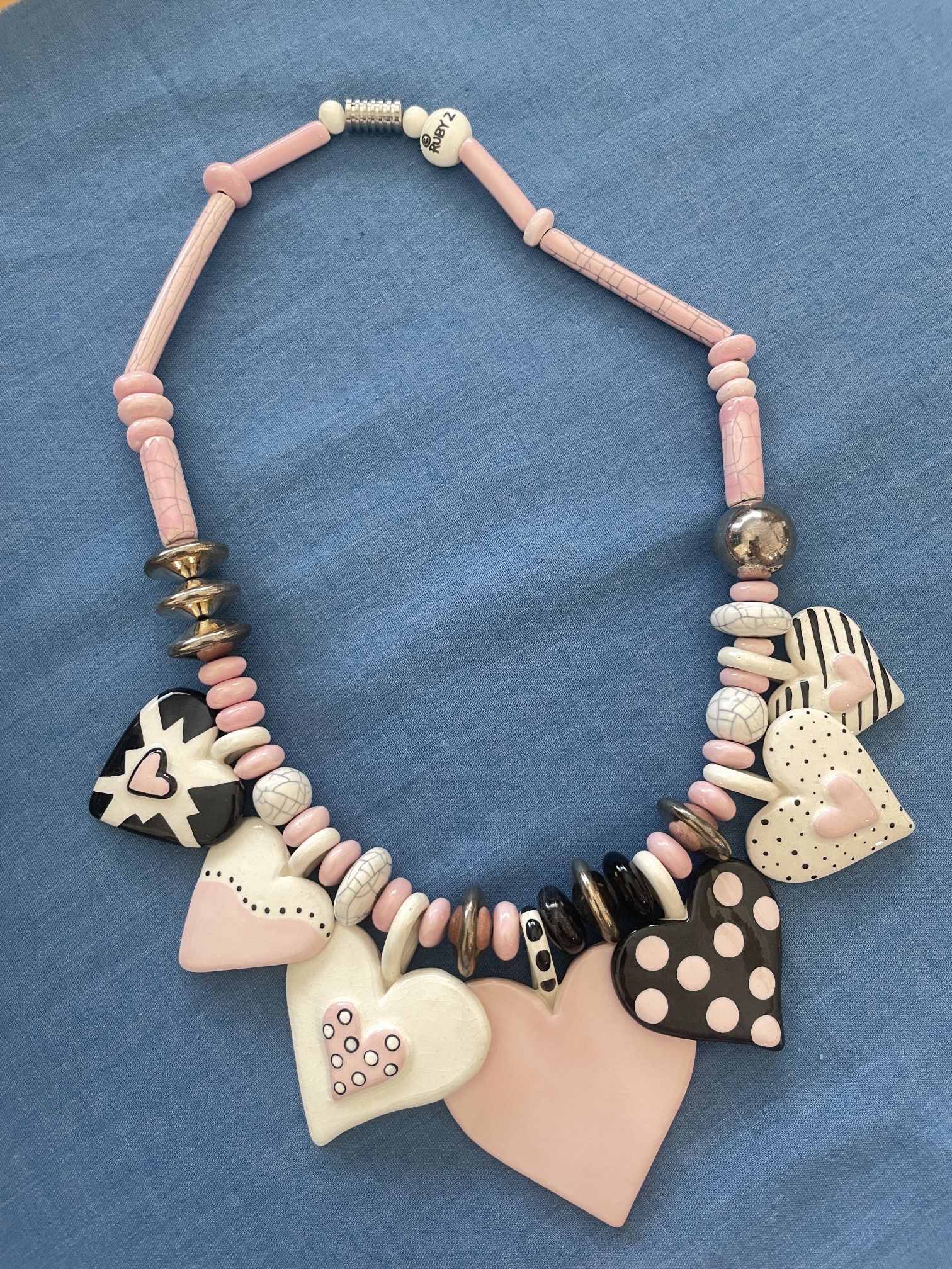 Ruby Z/Candace Loheed 1980s Pink and Black Ceramic Necklace
