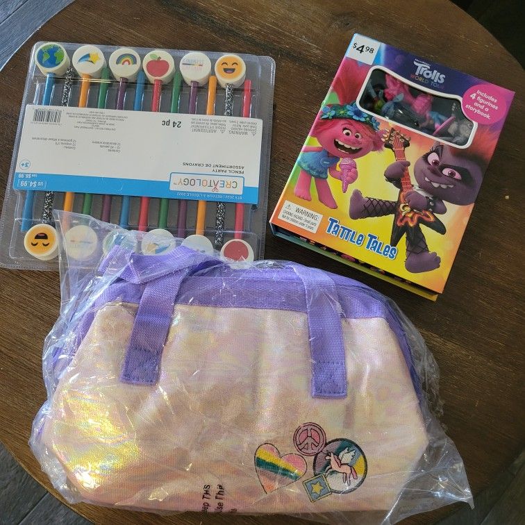 New Easter Basket Filler Lot Cat & Jack Lunch Tote Pencils Trolls Book