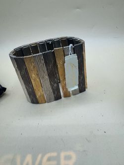 Kenneth Jay Lane VTG Multi Tone wood grain look Expandable Bracelet
