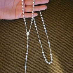 925 Italy Sterling Silver Diamond Cut Beads Virgin Mary Rosary Necklace Size Large 28" for Men Women Rosario Plata 925 Virgen De Guadalupe 28" Unisex