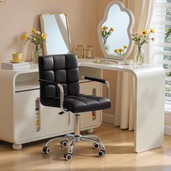 New Modern Mid Back PU Leather Office Chair Modern Executive Chair Adjustable Home Desk Chair Retro Task Chair Comfortable 360 Degree Swivel Function