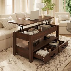 41.7'' Lift Top Coffee Table with 2 Storage Drawer Hidden Compartment Open Storage Shelf for Living Room Dining Table Black/Espresso/ Gray/ Rustic Bro