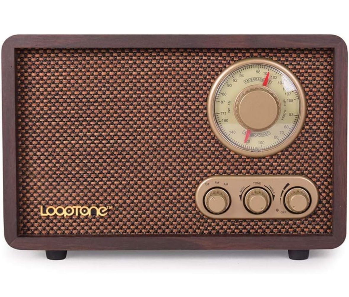 LoopTone FM AM Radio Retro Wood Radio with Bluetooth Play Mp3 and Antenna Built in Speaker for Kitchen Living Room