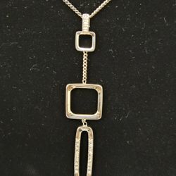 Fossil 925 Sterling Silver Lariat Necklace With 3 Pendants And Clear Rhinestones