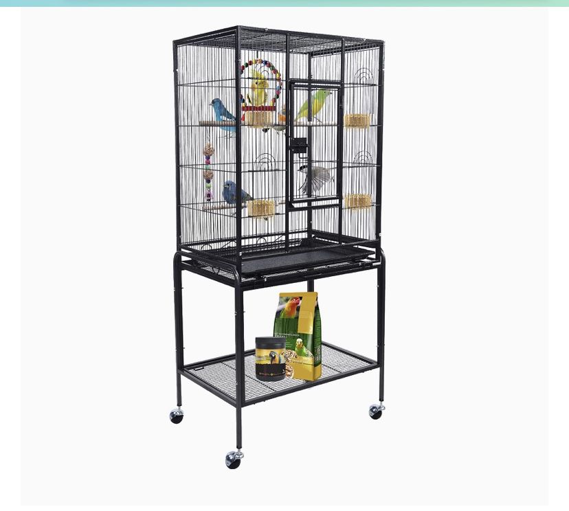 Large Bird Cage Parrot Cage with Swivel-Caster Wheels and Bottom Tray 53 Inch Wire Bird Cage for Pet Bird Lovebird Parrot Macaw Cockatiel Parakeets Co