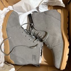 Sorel Womens SZ-8  Grey Suede Wedge Sneakers Ankle Bootie Boots Shoes