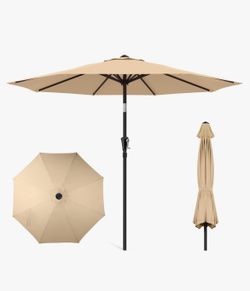HOMSHADE Outdoor 9ft Patio Umbrella Market Table Pool Deck w/ Push Button Tilt Crank - Beige