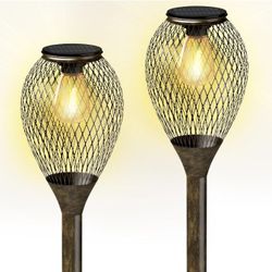 2 Pack Solar Pathway Lights Outdoor, LED Solar Lights for Outside IP65 Waterproof Landscape Path Garden Decorative Lights Solar Powered