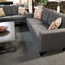 Brand New Gray Linen Sofa + Loveseat 2PCs Set