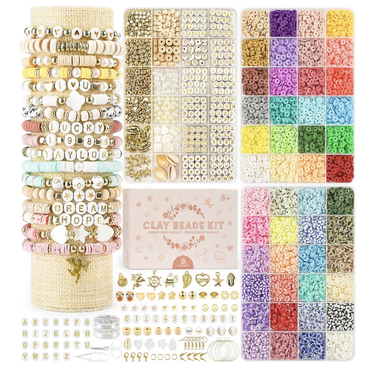 Dowsabel Clay Beads 3 Boxes Bracelet Making Kit