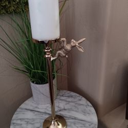 $15 Cupcake and Cashmere Metal Gold Bunny Candle Holder. 15.5" Tall Bunny is 6.5" Holds a 3" Candle 